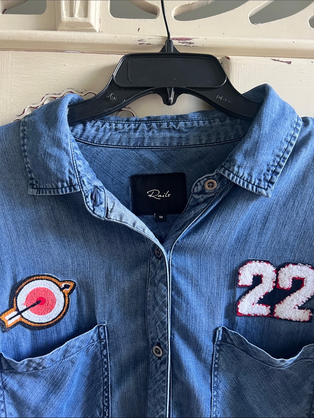 Rails Blue Denim Button-Front Shirt with Patch Details